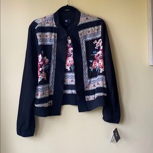 NWT Black Floral Bomber Style Cardigan